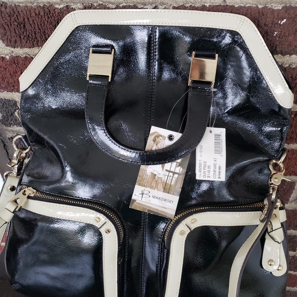 B.Makowsky Black and White Leather Bag